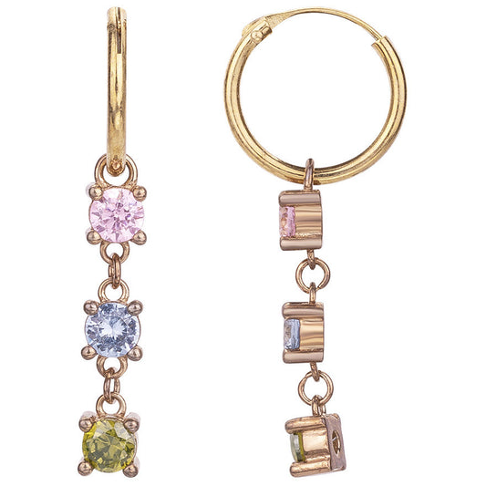 Créoles femme plaqué or zirconia multicolore 12 mm