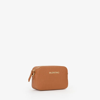 Sac bandoulière femme cuir façon camel logo embossé