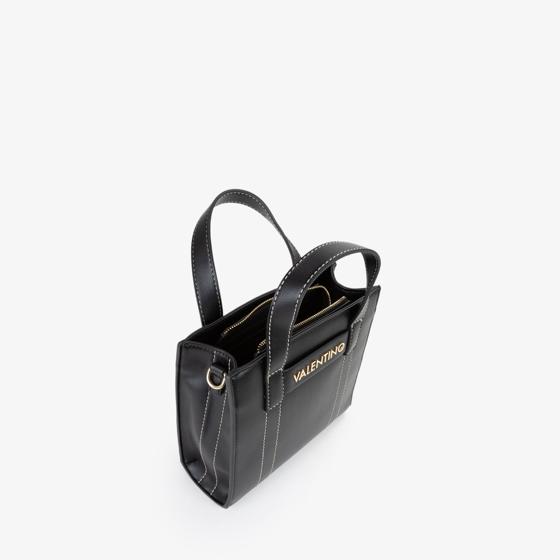 Sac à main femme noir texturé logo doré bandoulière