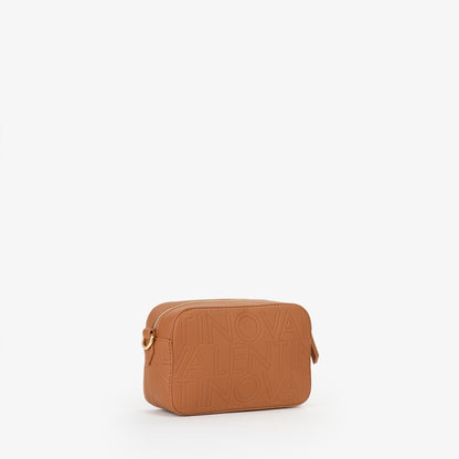 Sac bandoulière femme cuir façon camel logo embossé