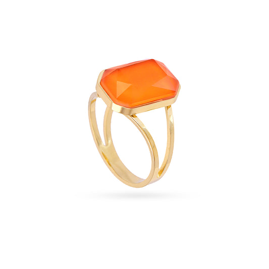 Bague femme acier doré pierre synthétique orange ajustable