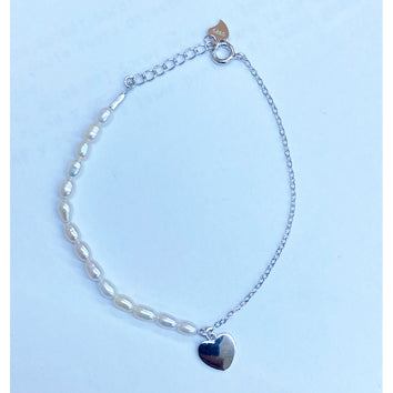 Bracelet femme argent 925 perles eau douce pendentif cœur