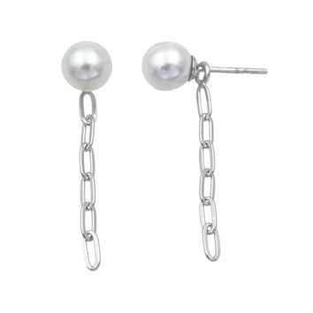 Boucles d'oreilles femme argent rhodié perle et chaîne