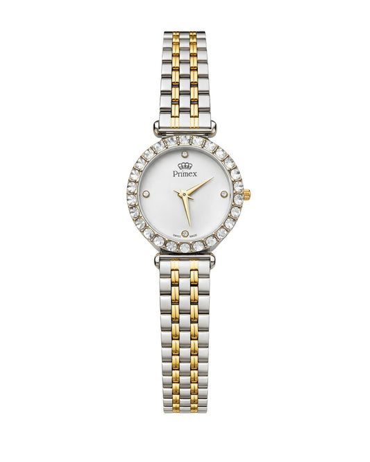 MONTRE DAME SWISS MADE - CARDAN BLANC - BRACELET METAL BICOLORE - ETANCHE 30 METRES