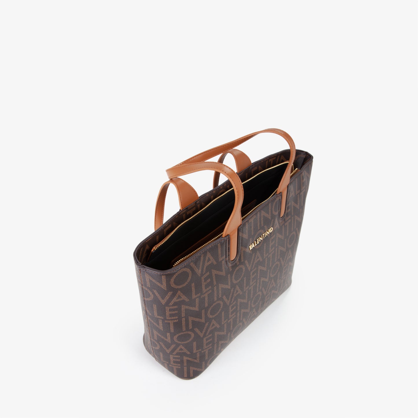 Sac cabas femme motif monogramme marron camel