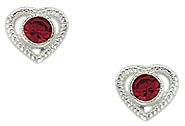 Clous d'oreilles femme argent 925 rhodié rubis cœur