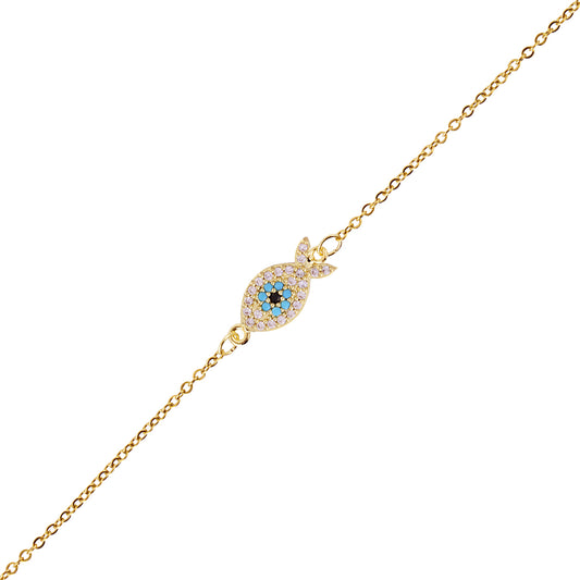 Bracelet femme acier doré œil porte-bonheur zirconia