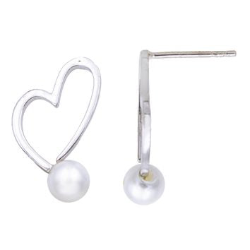 Boucles d'oreilles femme argent rhodié cœur perle de culture