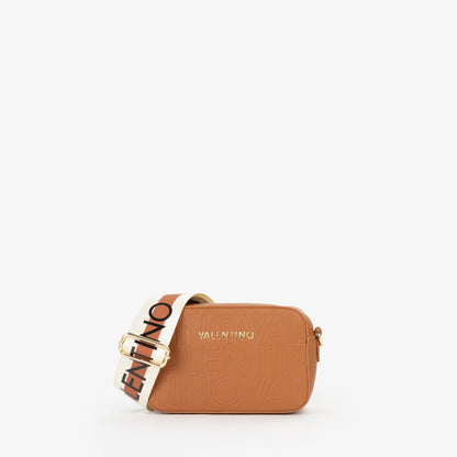 Sac bandoulière femme cuir façon camel logo embossé