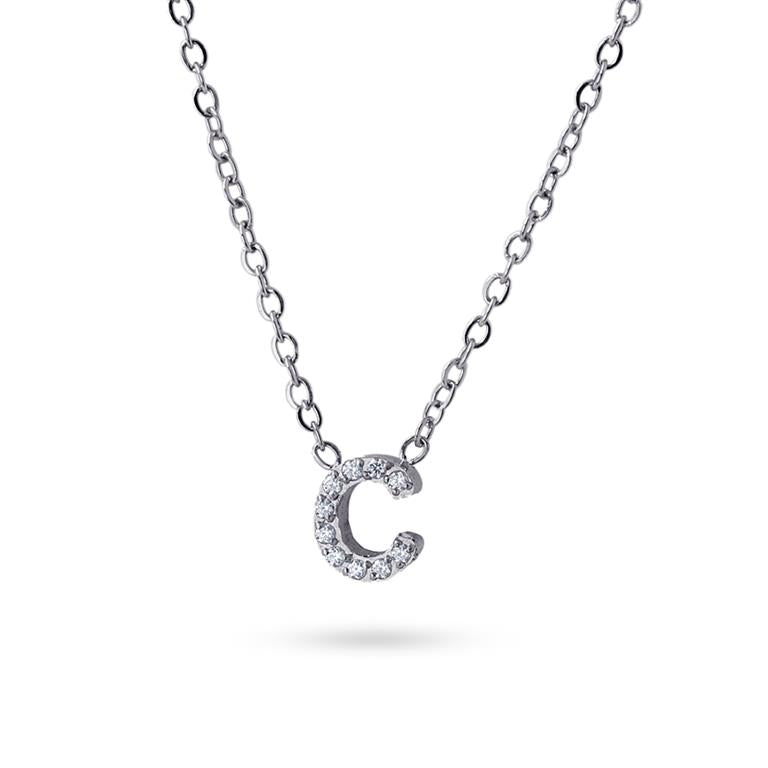 Collier femme acier lettre C zirconia gris 38cm