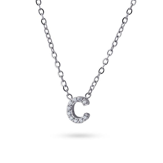 Collier femme acier lettre C zirconia gris 38cm