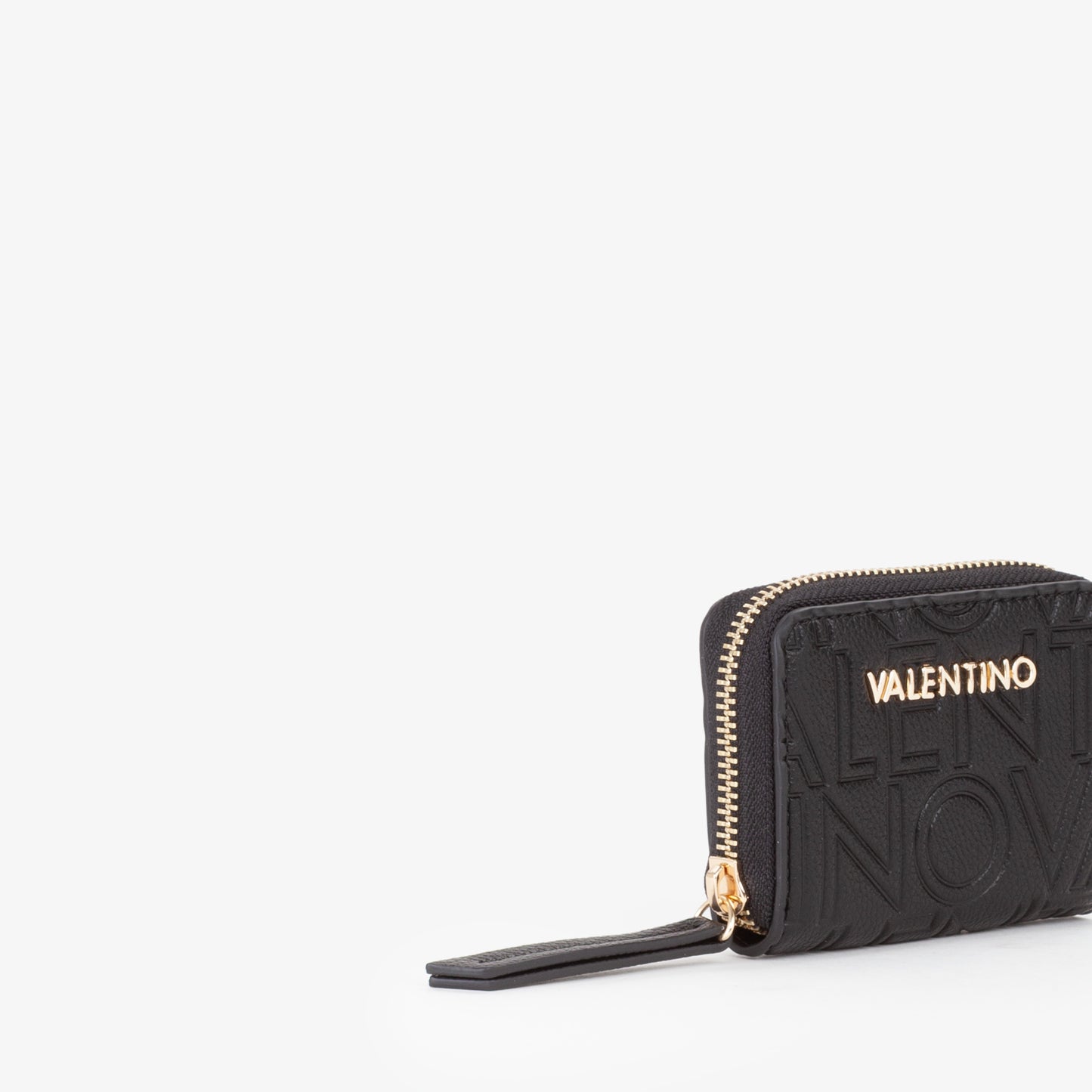 Portefeuille femme noir zippé motif logo embossé