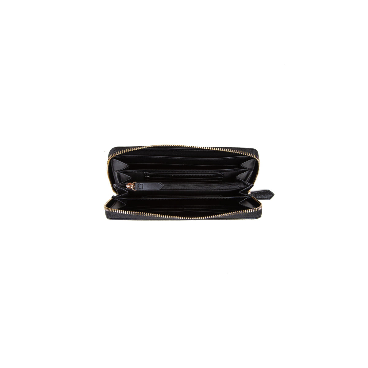 Portefeuille femme zippé cuir grainé noir détail doré