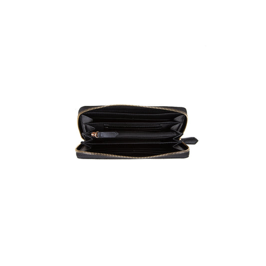 Portefeuille femme zippé cuir grainé noir détail doré