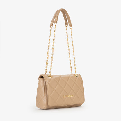 Sac bandoulière femme matelassé beige chaîne dorée