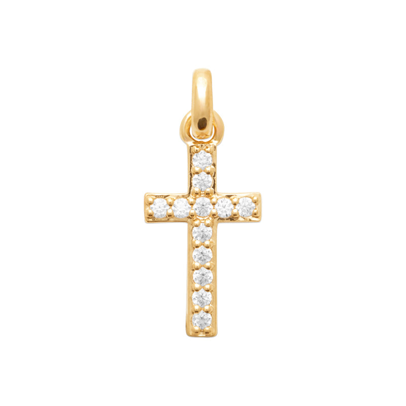 Pendentif femme croix plaqué or jaune zirconia poli