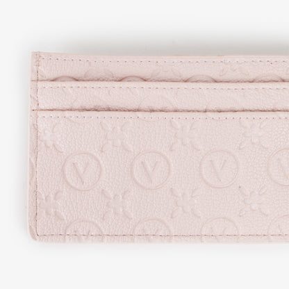 Porte-carte femme cuir embossé rose poudré monogramme
