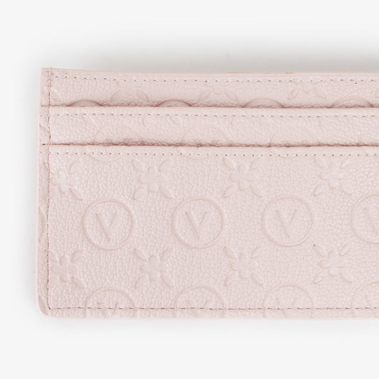 Porte-carte femme cuir embossé rose poudré monogramme