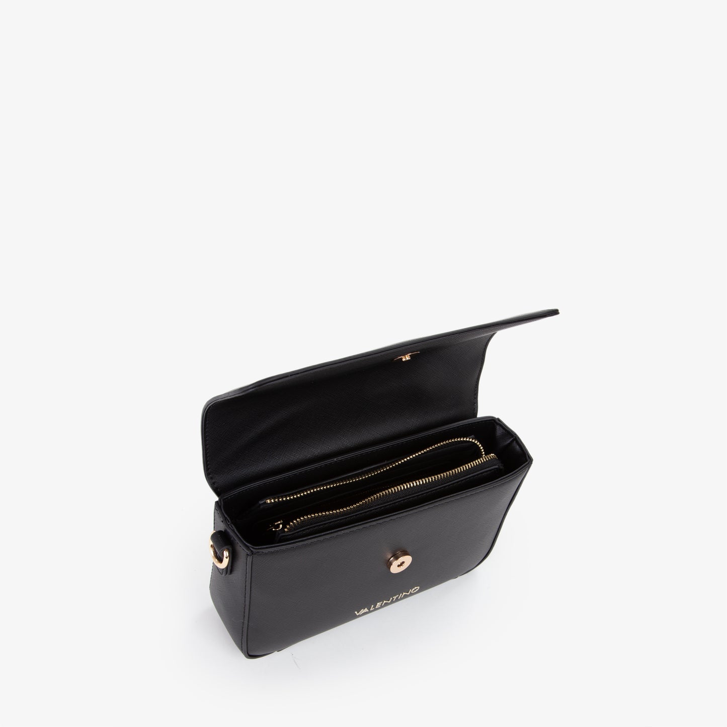 Sac bandoulière femme noir simili cuir boucle dorée