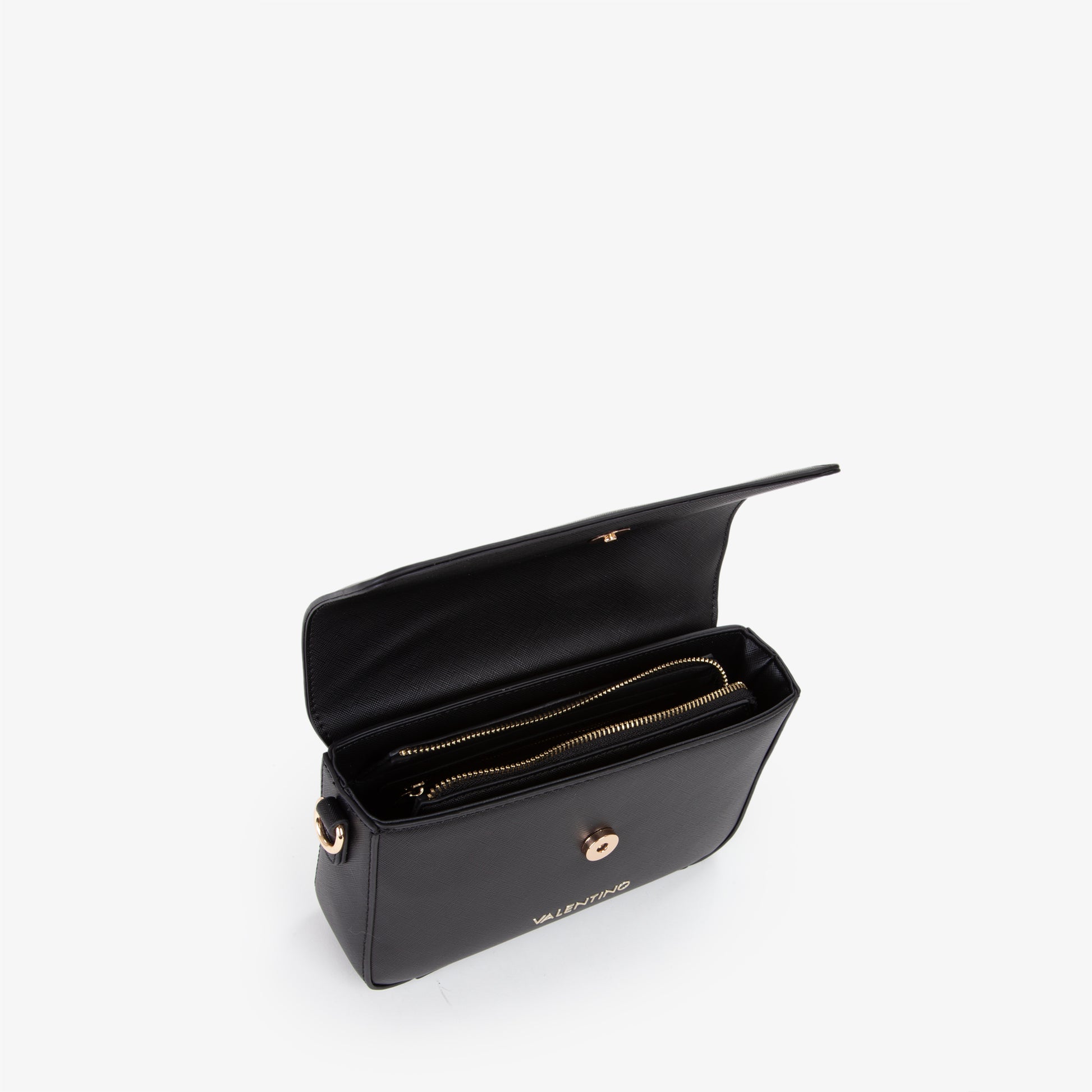 Sac bandoulière femme noir simili cuir boucle dorée