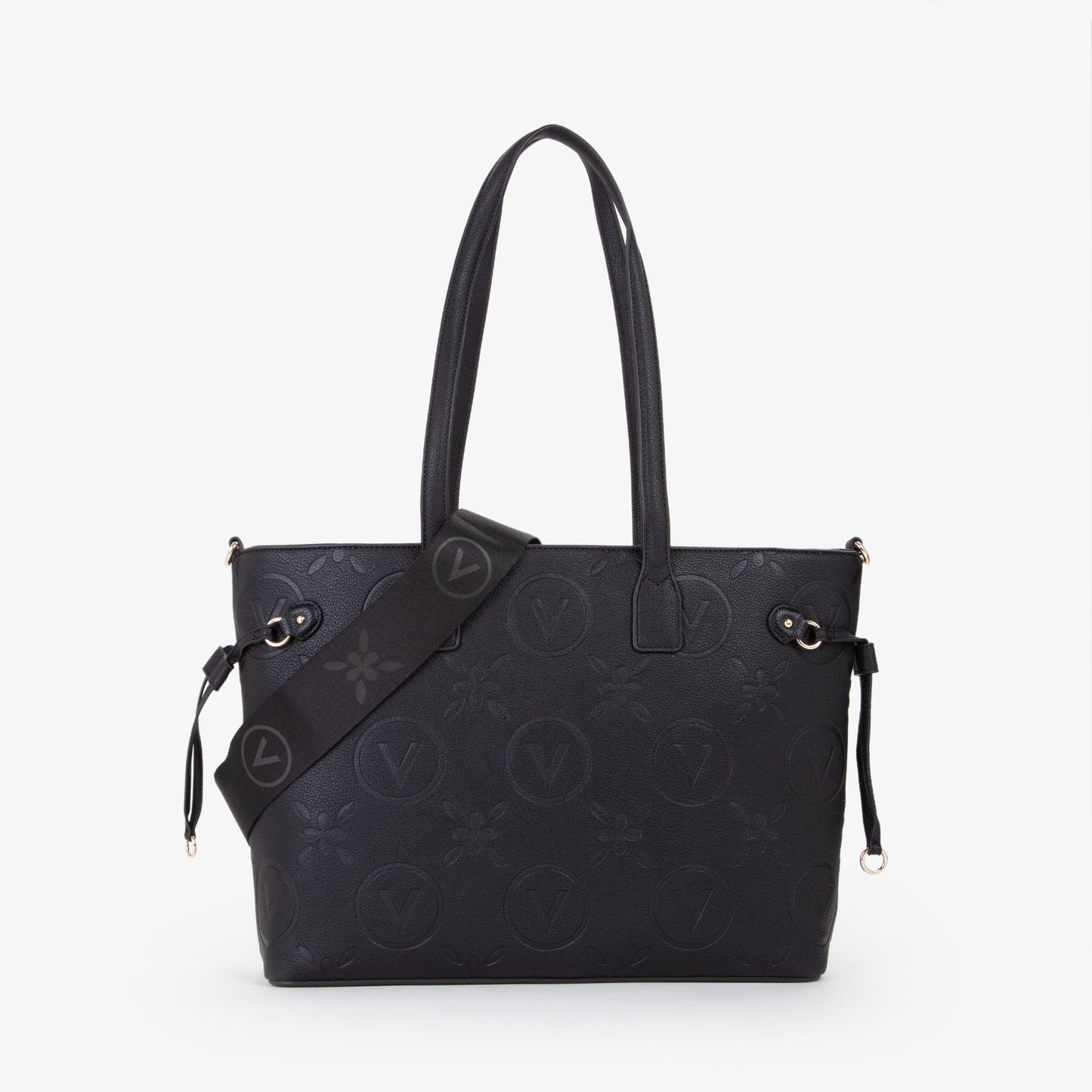Sac cabas femme noir embossé monogramme floral