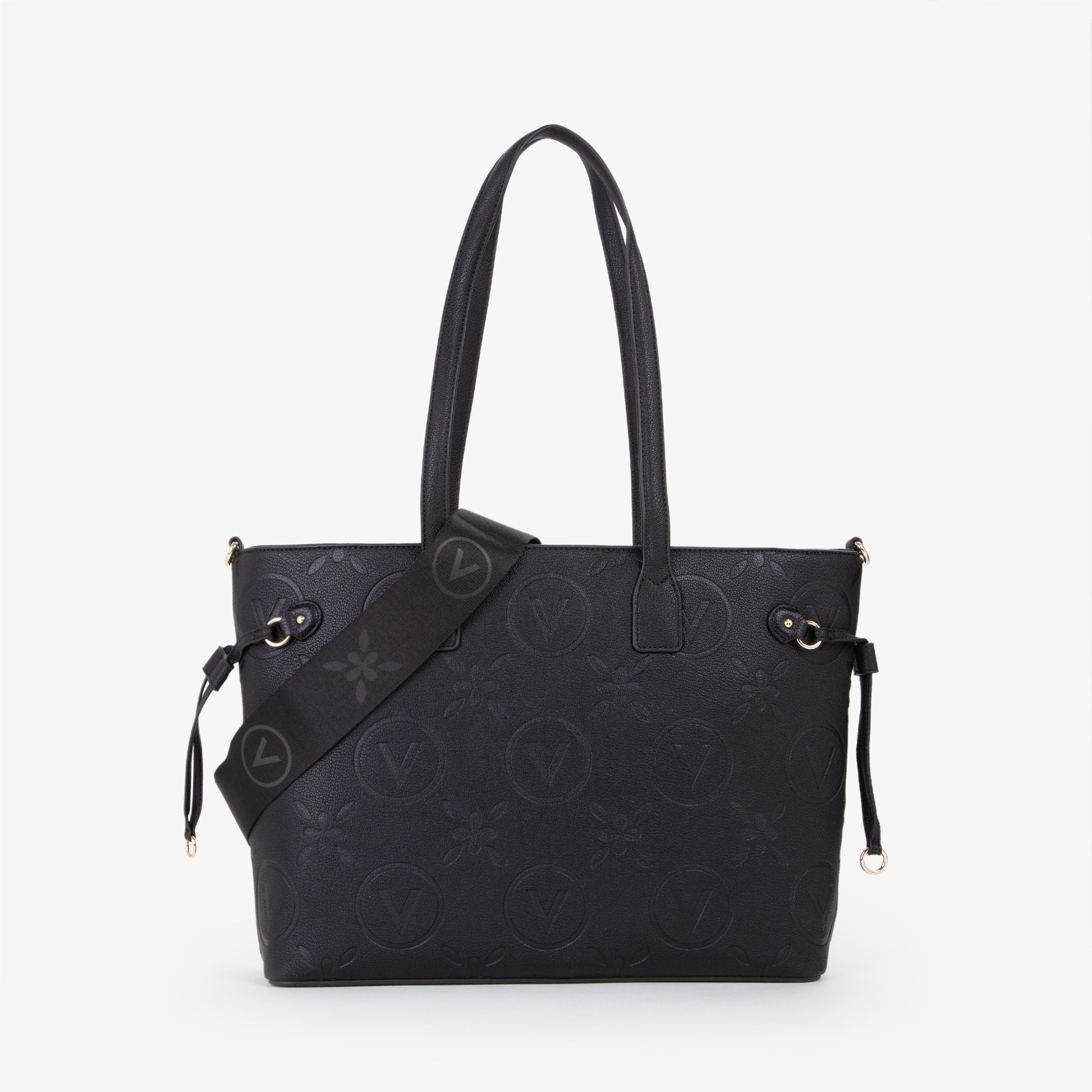 Sac cabas femme noir embossé monogramme floral
