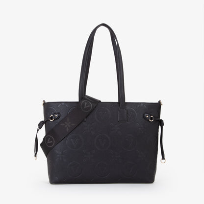 Sac cabas femme noir embossé monogramme floral
