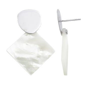 Boucles d'oreilles femme argent rhodié nacre géométrique