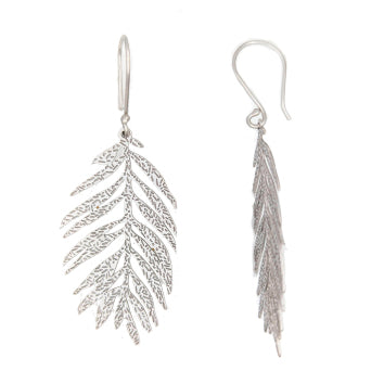 Boucles d'oreilles femme argent rhodié motif feuille