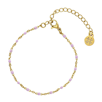Bracelet femme acier doré chaîne perles émail lilas