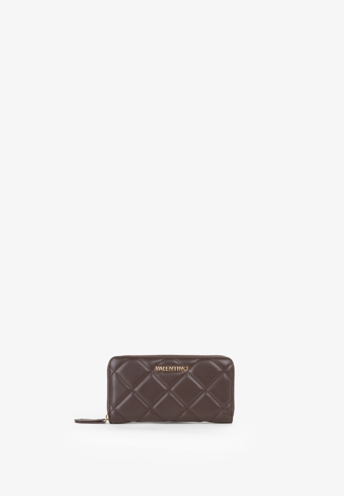Portefeuille femme cuir matelassé marron zippé