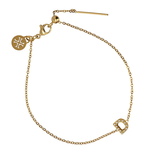 Bracelet femme acier doré lettre D zirconia 19 cm