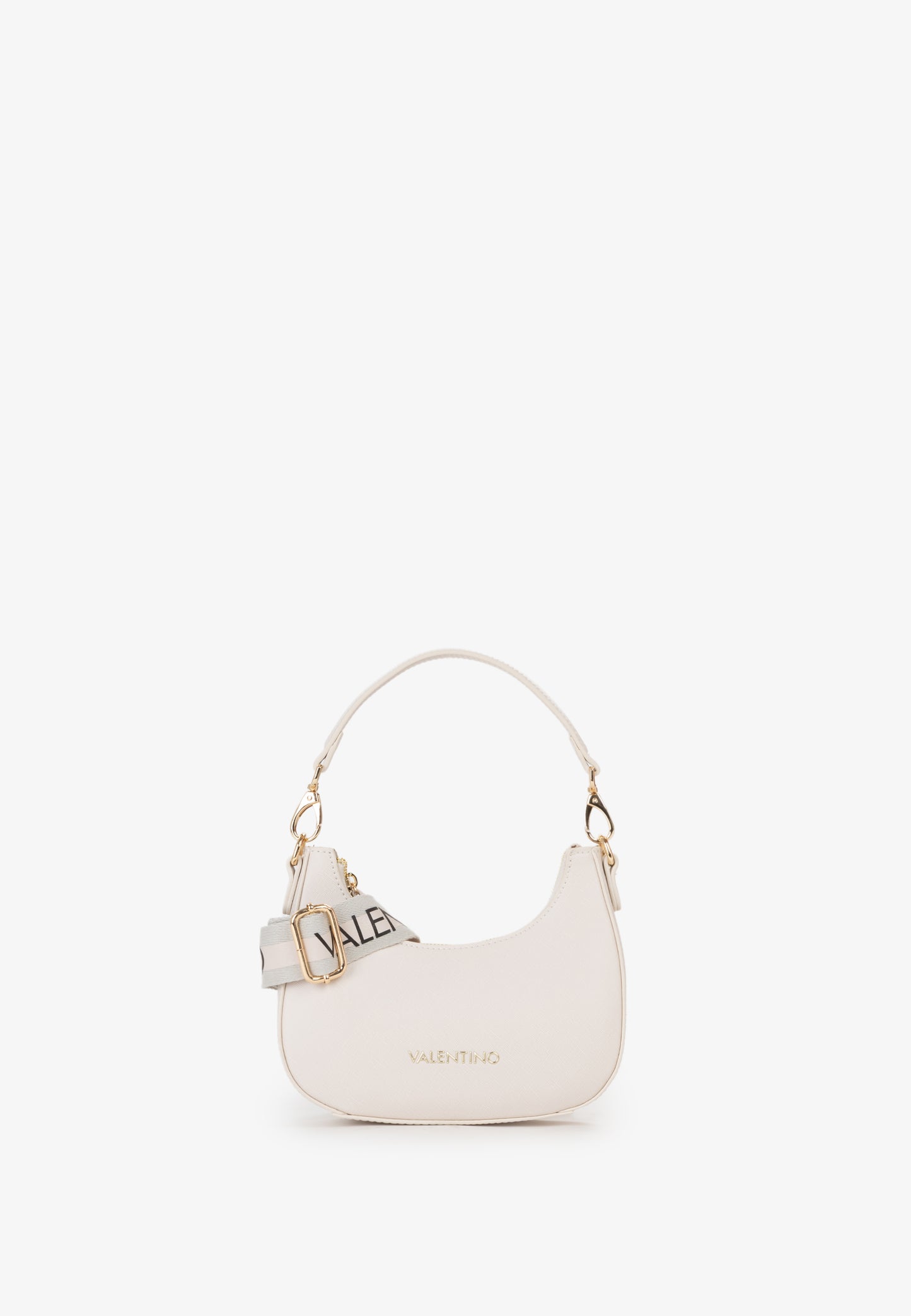 Sac bandoulière femme écru demi-lune finitions dorées