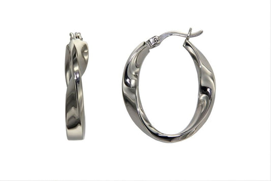 Créoles femme argent rhodié torsadées fermoir charnière