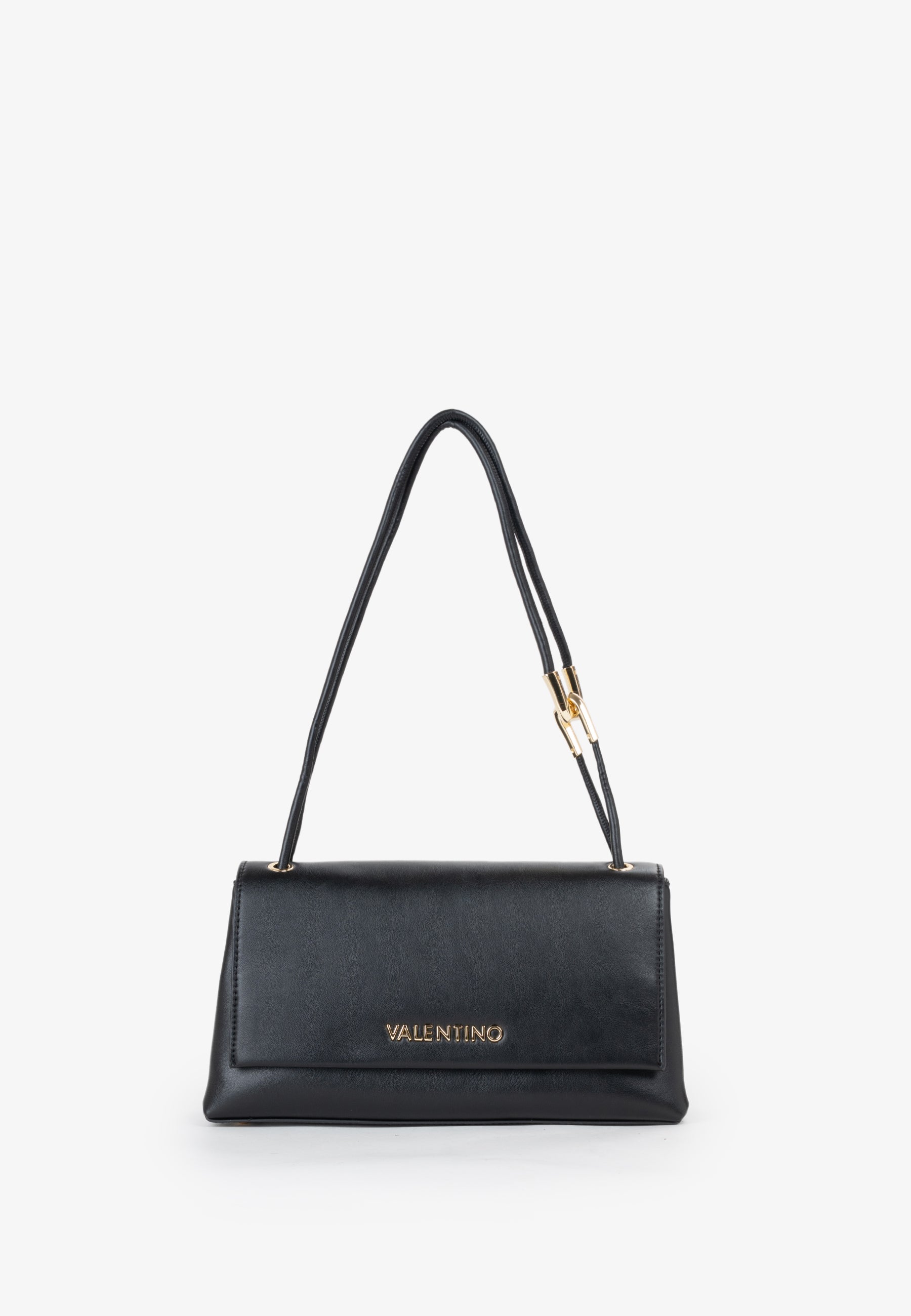 Sac femme baguette noir rabat doré élégant