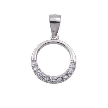 Collier femme argent rhodié pendentif rond zirconia