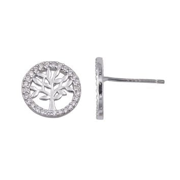 Boucles d'oreilles femme argent rhodié arbre de vie zirconia