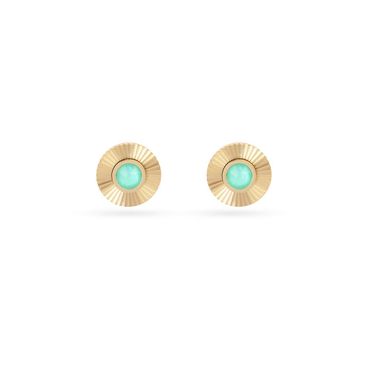 Clous d'oreilles femme acier doré pierre synthétique verte