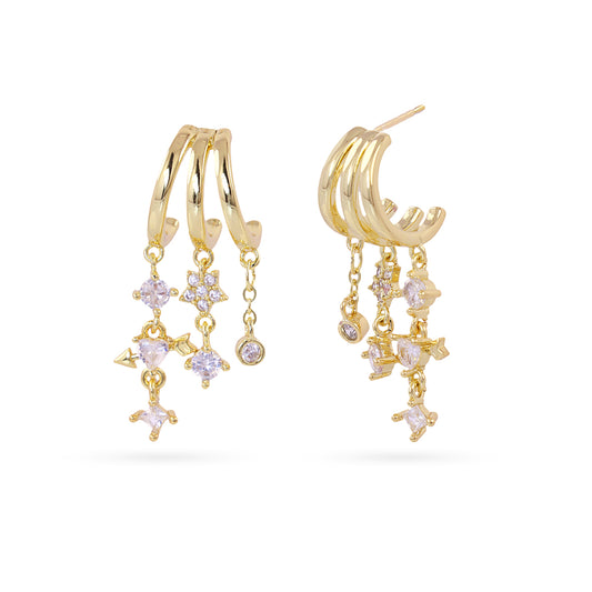 Boucles d'oreilles femme acier doré multi-créoles zirconia