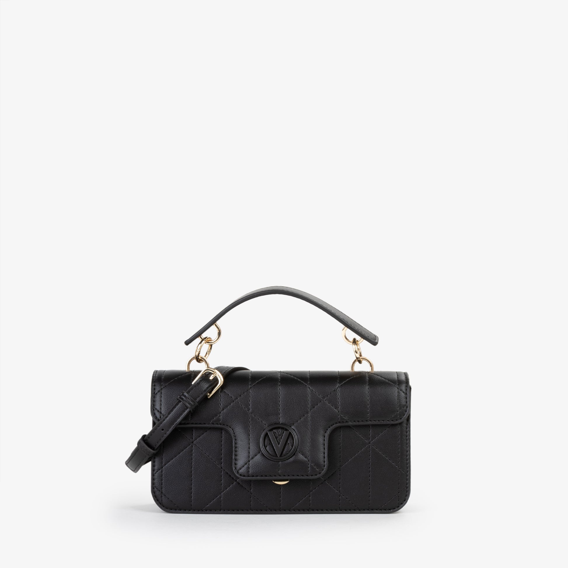 Sac main femme cuir matelassé noir fermoir doré