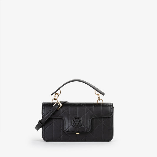Sac main femme cuir matelassé noir fermoir doré