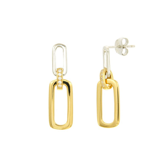 BOUCLES D'OREILLES ARGENT RHODIE - BICOLORE - ZIRCONIA