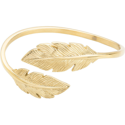 Bracelet jonc femme acier doré motif plume
