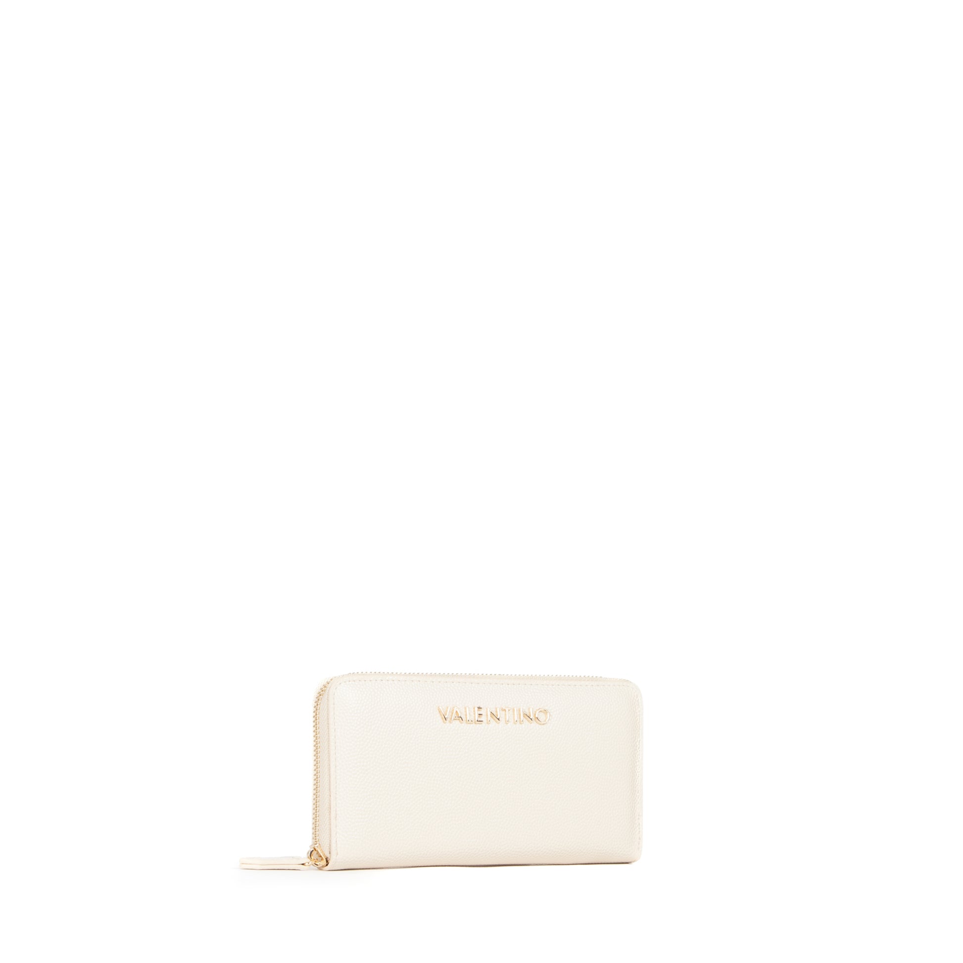 Portefeuille femme zippé beige doré élégant