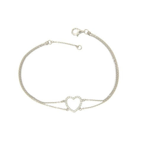 Bracelet femme argent rhodié motif cœur zirconia
