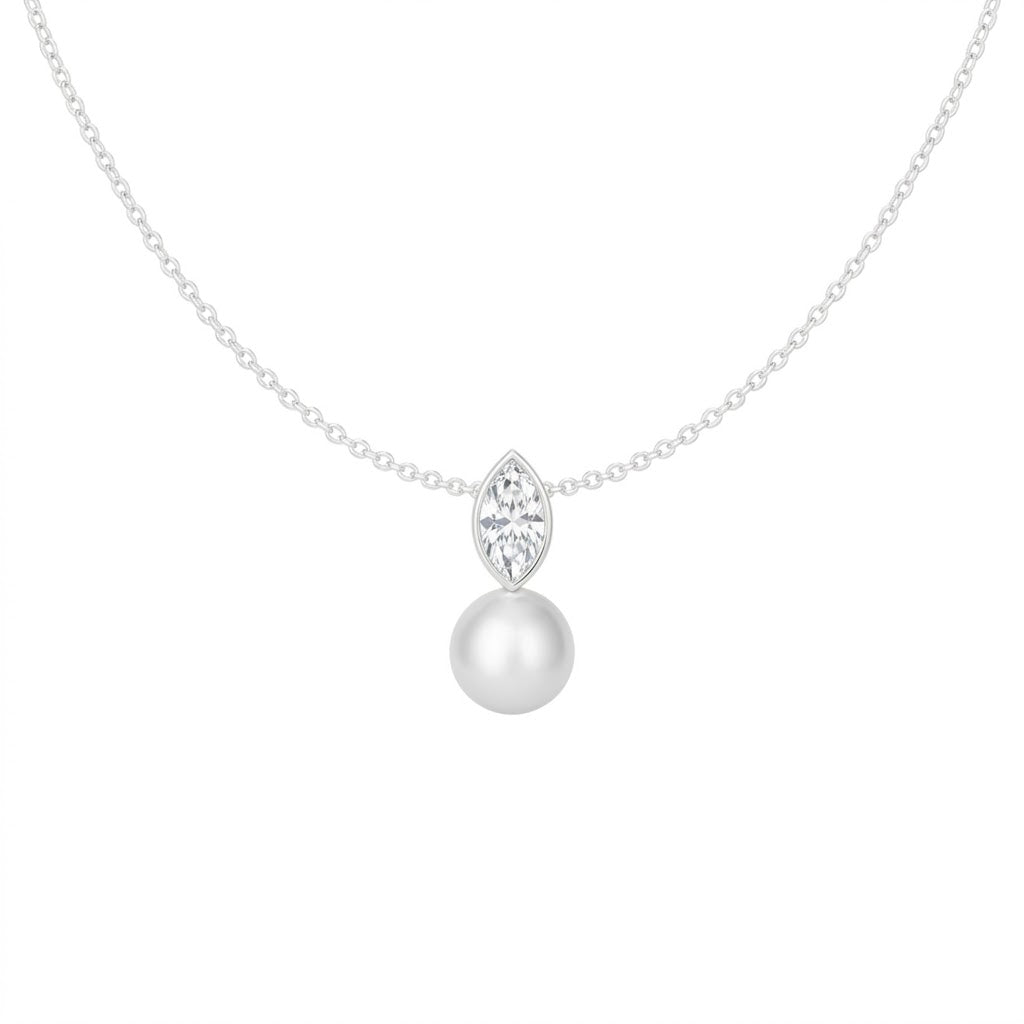 Collier femme argent rhodié zirconia et perle de culture