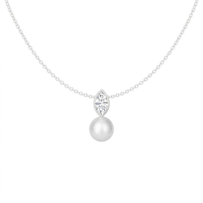 Collier femme argent rhodié zirconia et perle de culture
