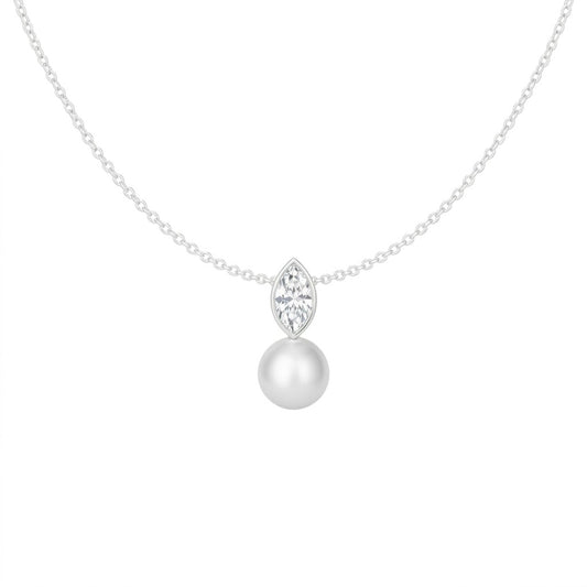Collier femme argent rhodié zirconia et perle de culture