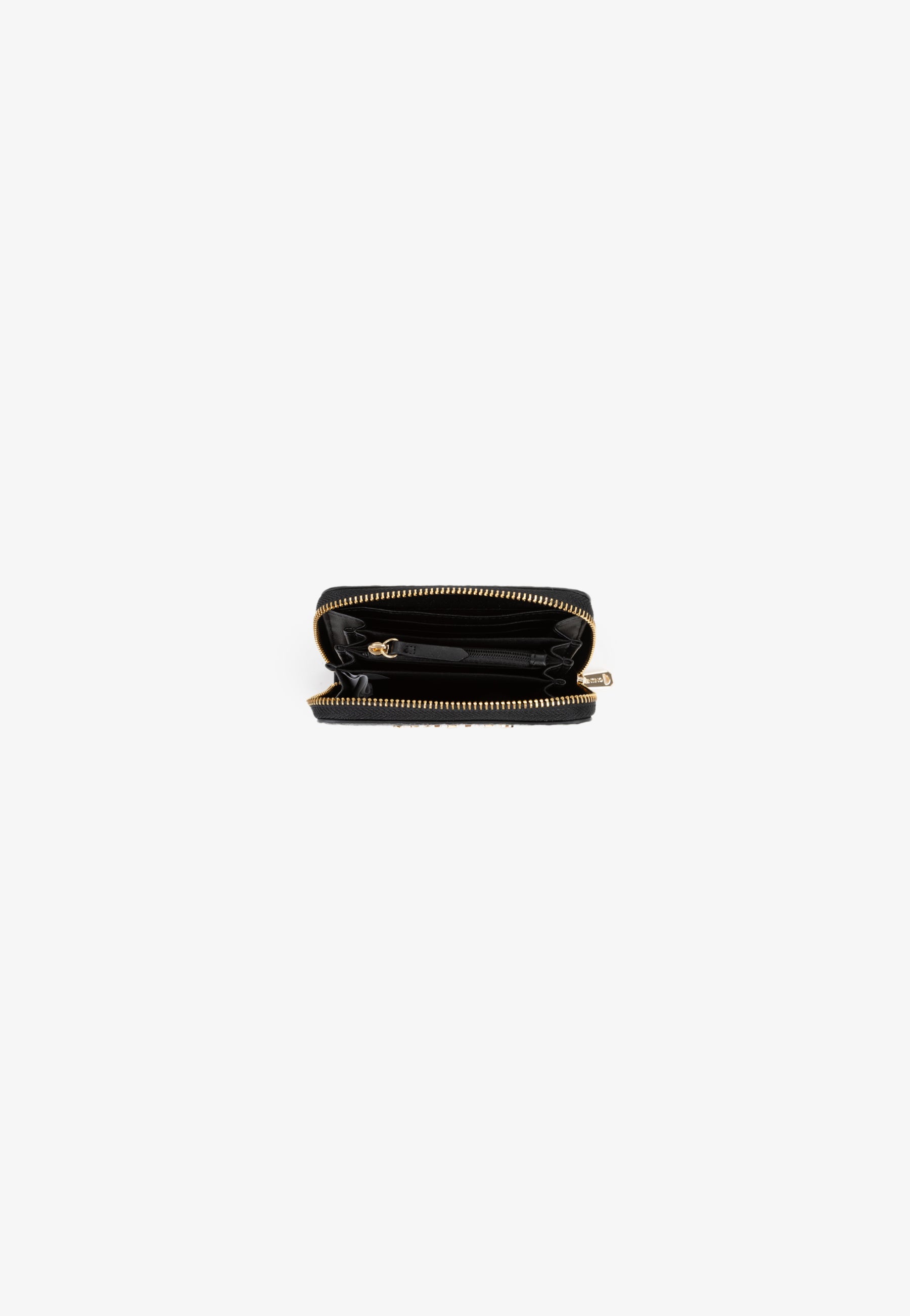 Portefeuille femme zippé noir motif monogramme relief