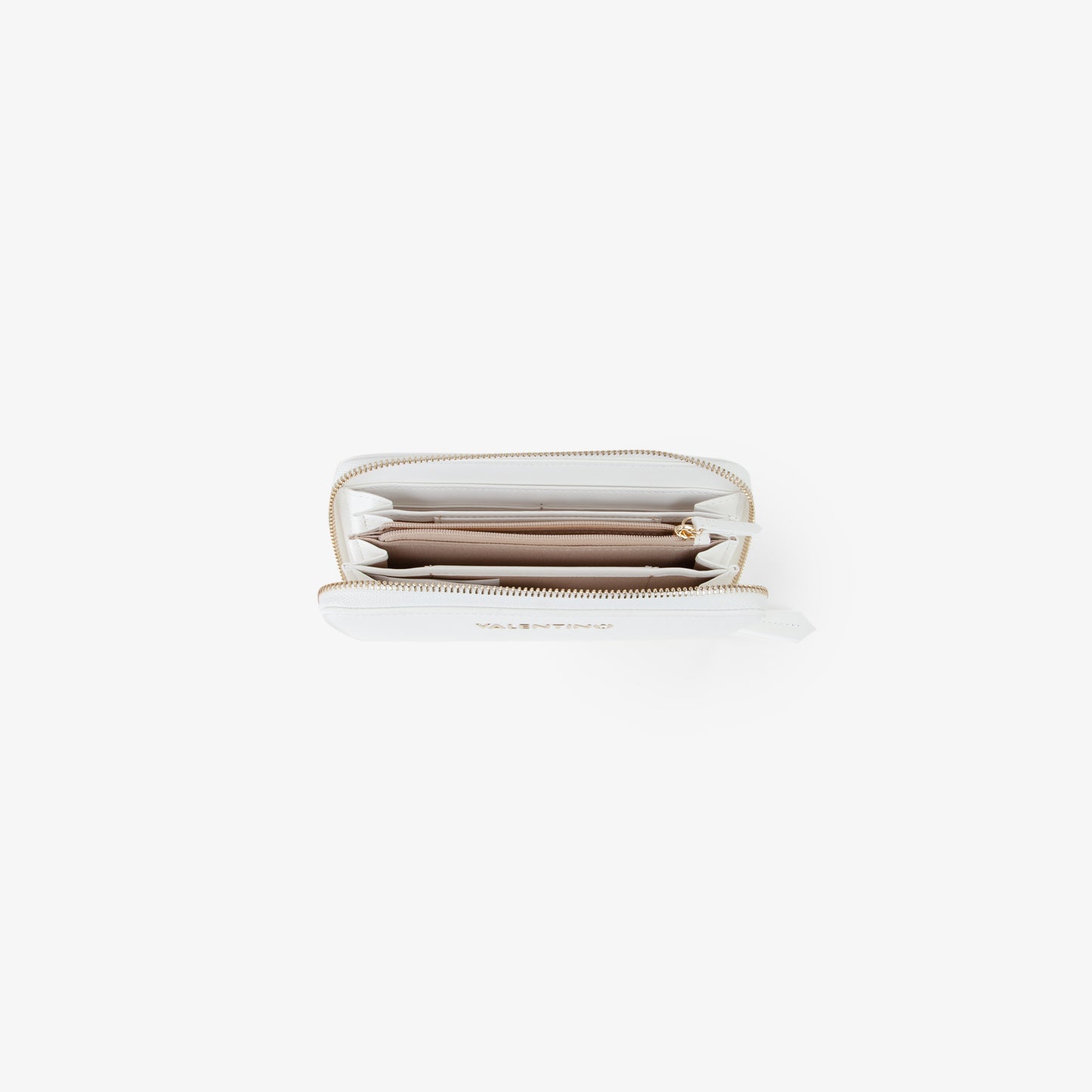 Portefeuille femme zippé blanc finition lisse dorée